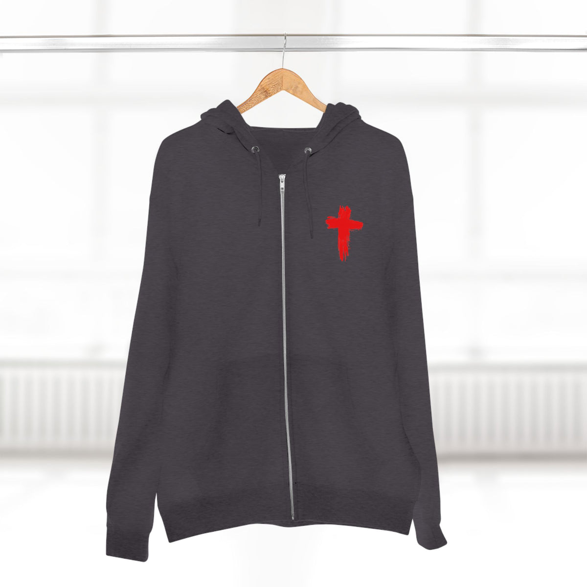 Rowdy Christian Zip Hoodie | Charcoal Heather, Front & Back