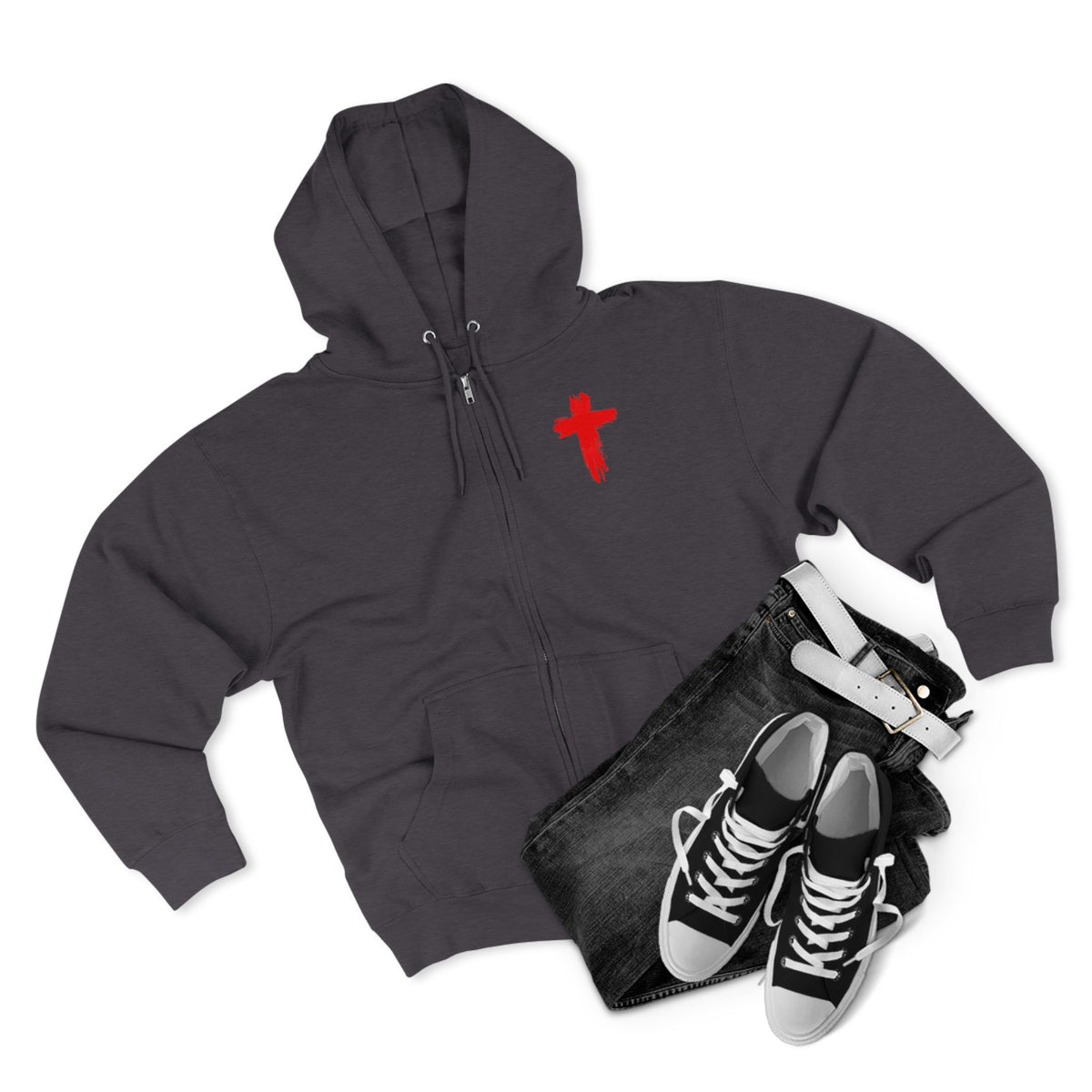 Rowdy Christian Zip Hoodie | Charcoal Heather, Front & Back