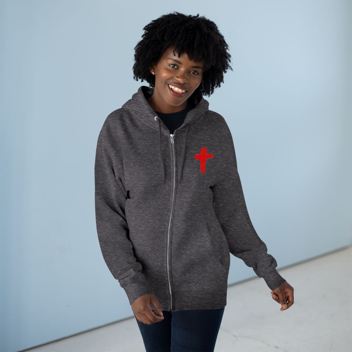Rowdy Christian Zip Hoodie | Charcoal Heather, Front & Back